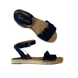 SPLENDID Navy Blue Suede Summer Ruffled Espadrille Women's Size 6 Sandals Shoes